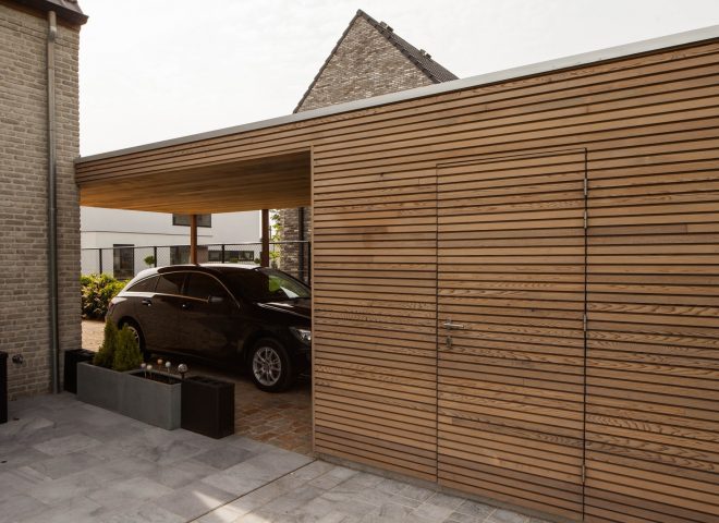 tuinberging en carport in ceder, tuin, berging, hok, strak, modern
